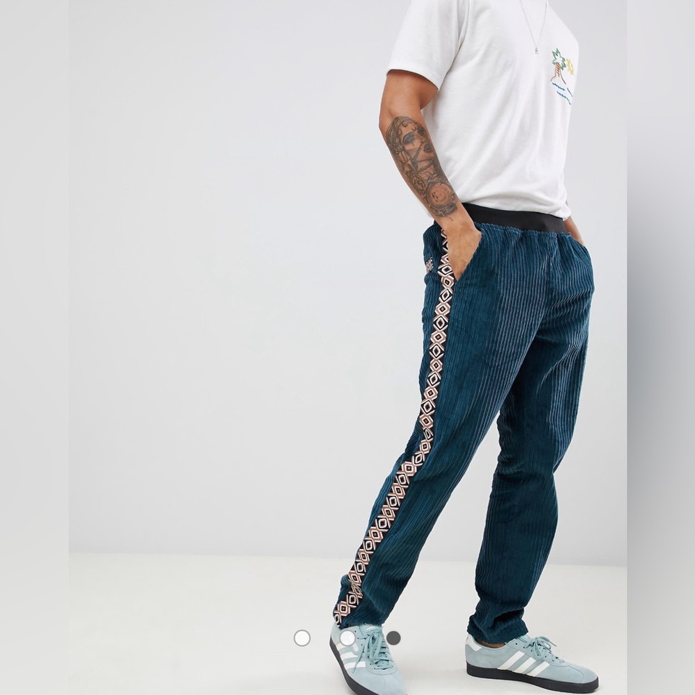 ASOS NWT corduroy Teal Cotton Aztec side taping men’s Trousers